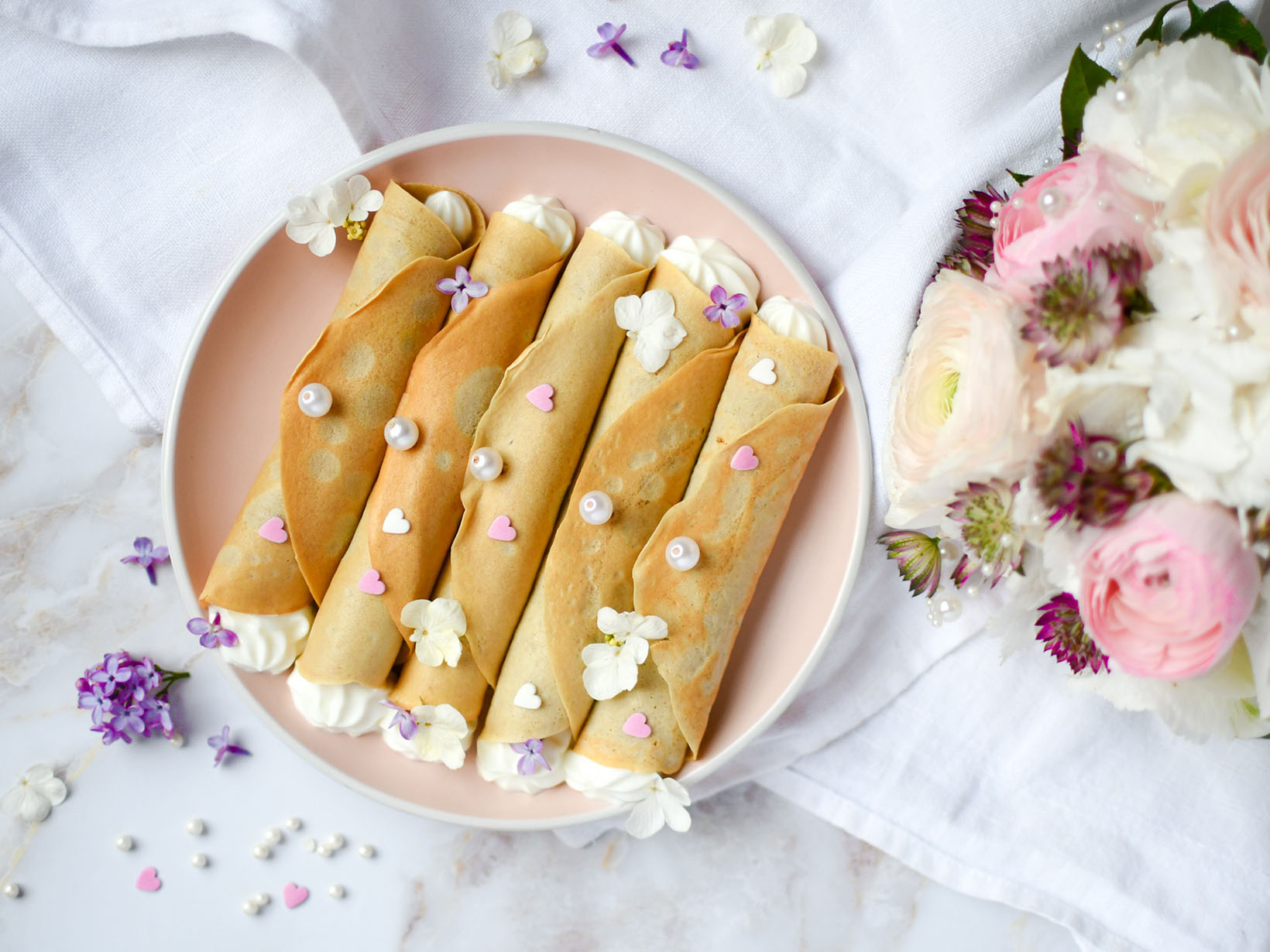 Palatschinken mit Joghurt, Joghurt Füllung, Pancakes mit Joghurt, Palatschinken mit Joghurtfüllung, Hochzeits Dessert, Dessert Hochzeit