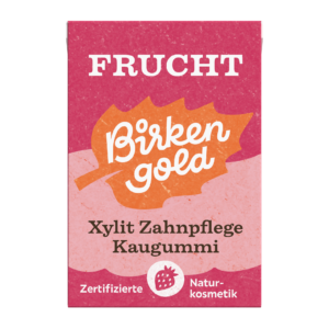 Birkengold Kaugummi Frucht 20 Stück plastikfrei Verpackung Vorderseite