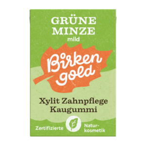 Birkengold Kaugummi Grüne Minze Mild 20 Stück plastikfrei Verpackung Vorderseite