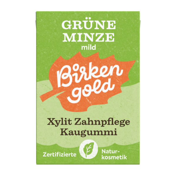 Birkengold Kaugummi Grüne Minze Mild 20 Stück plastikfrei Verpackung Vorderseite