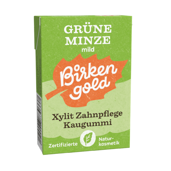 Birkengold Kaugummi Grüne Minze Mild 20 Stück plastikfrei Verpackung Perspektive