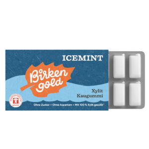 Birkengold Xylit Zahnpflege Kaugummi Icemint 12 Stück im Blister Vorderseite