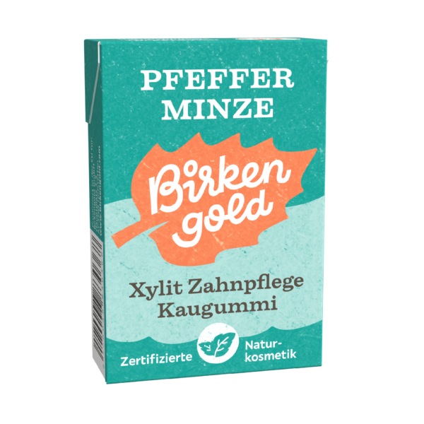 Birkengold Kaugummi Pfefferminze 20 Stück plastikfrei Verpackung Perspektive