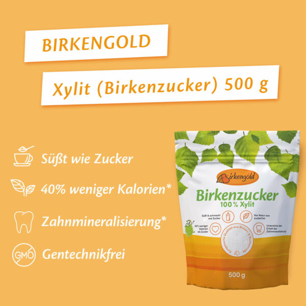 Birkengold Xylit 500 g Beutel Infografik