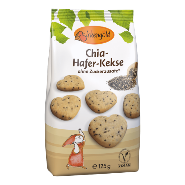 Birkengold Chia Hafer Kekse im 125 g Beutel Perspektive