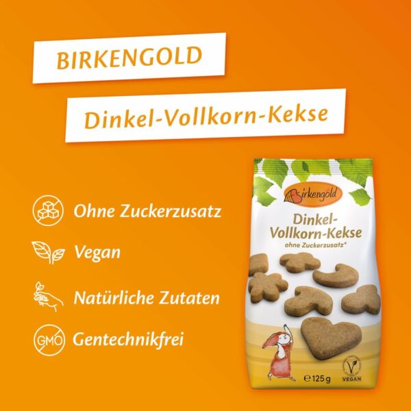 Birkengold Dinkel-Vollkorn-Kekse im 125 g Beutel Infografik