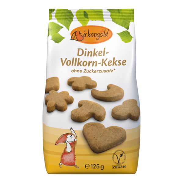 Birkengold Dinkel-Vollkorn-Kekse im 125 g Beutel Vorderseite