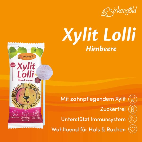 Birkengold Xylit Lollis Himbeere zuckerfrei Infografik