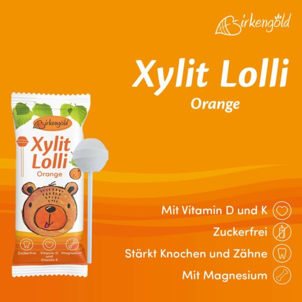 Birkengold Xylit Lollis Orange zuckerfrei Infografik