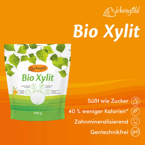 Birkengold Bio Xylit im 500 g Beutel Infografik